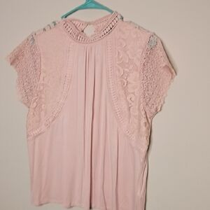Cable & Gauge Pink Lace Blouse
